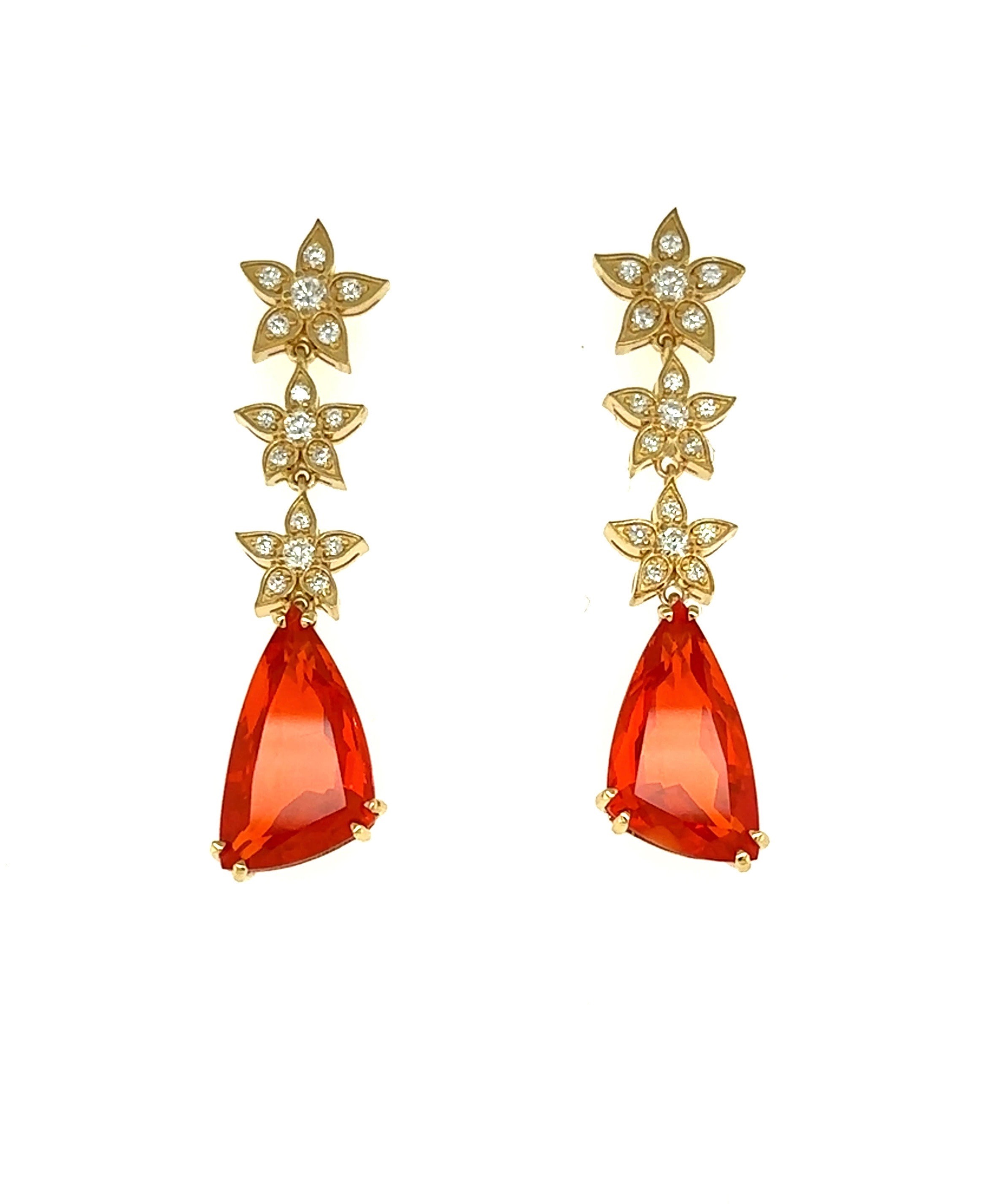 Lisa Nik 18K Yellow Gold Mexican Fire Opal Drop Earrings with Diamonds 117