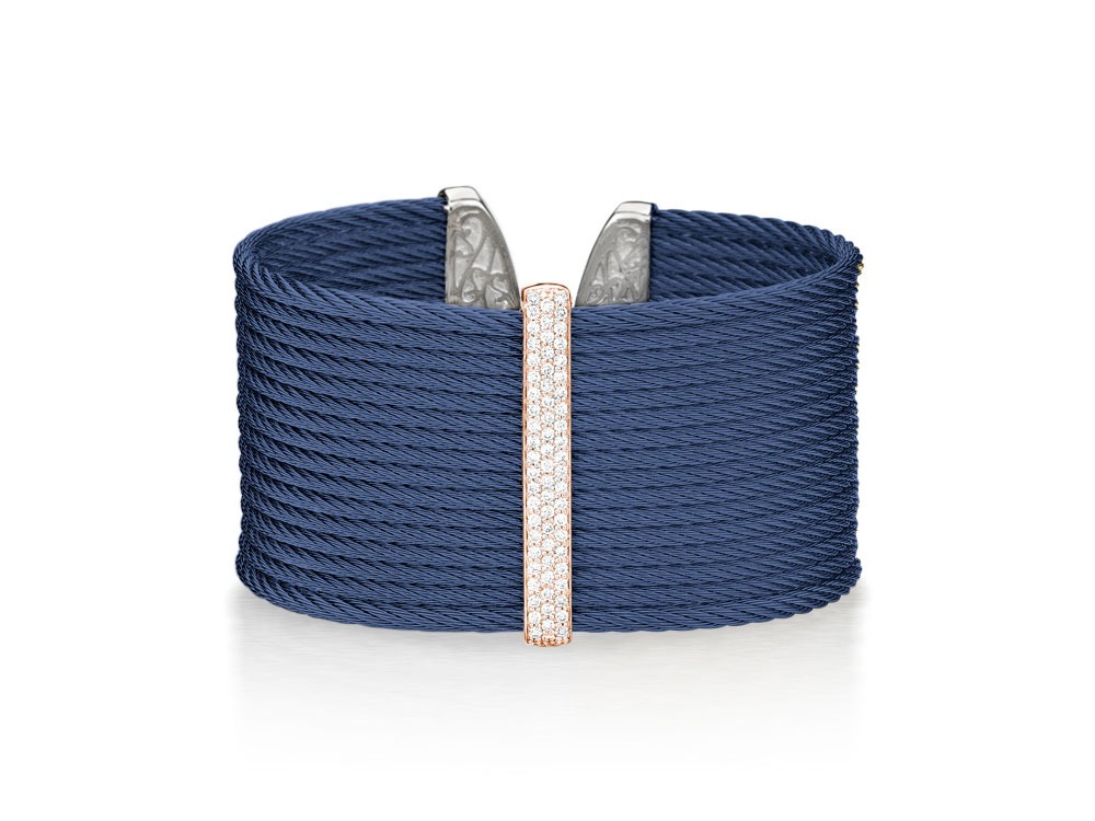 ALOR Blueberry Cable Large Monochrome Cuff with 18kt Rose Gold & Diamonds 562