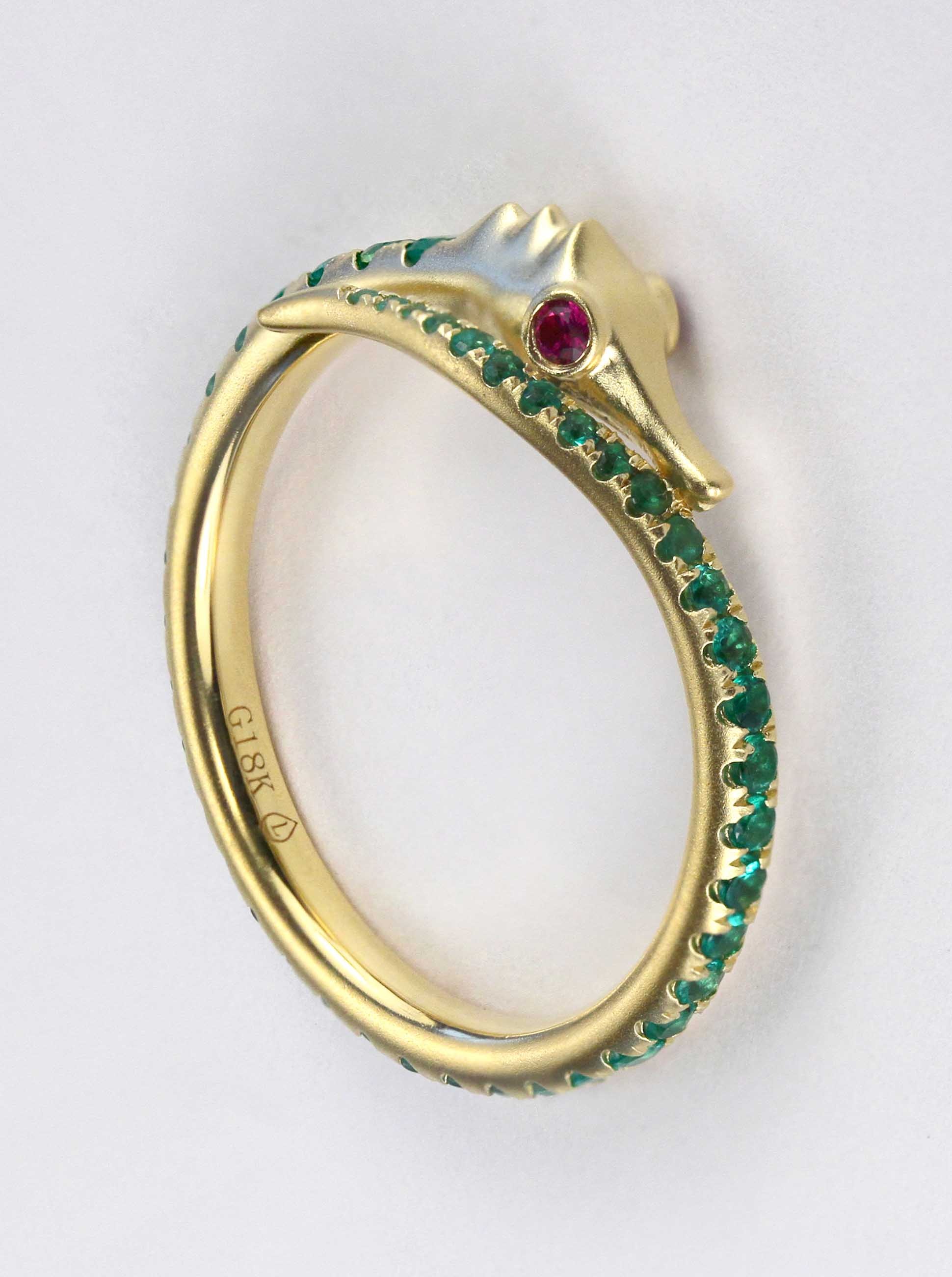 Thin Seahorse Emerald Ring 92